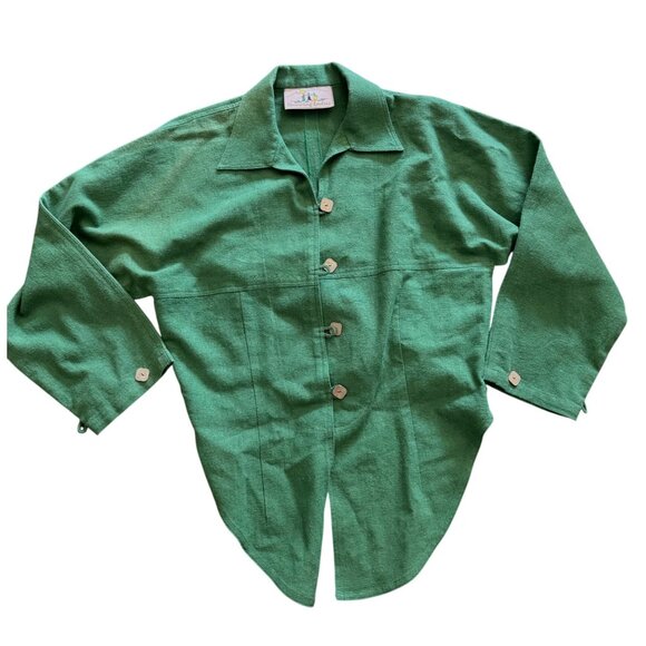 Dancing Ladies lagen look oversized button top green hemp sz L - Picture 1 of 9
